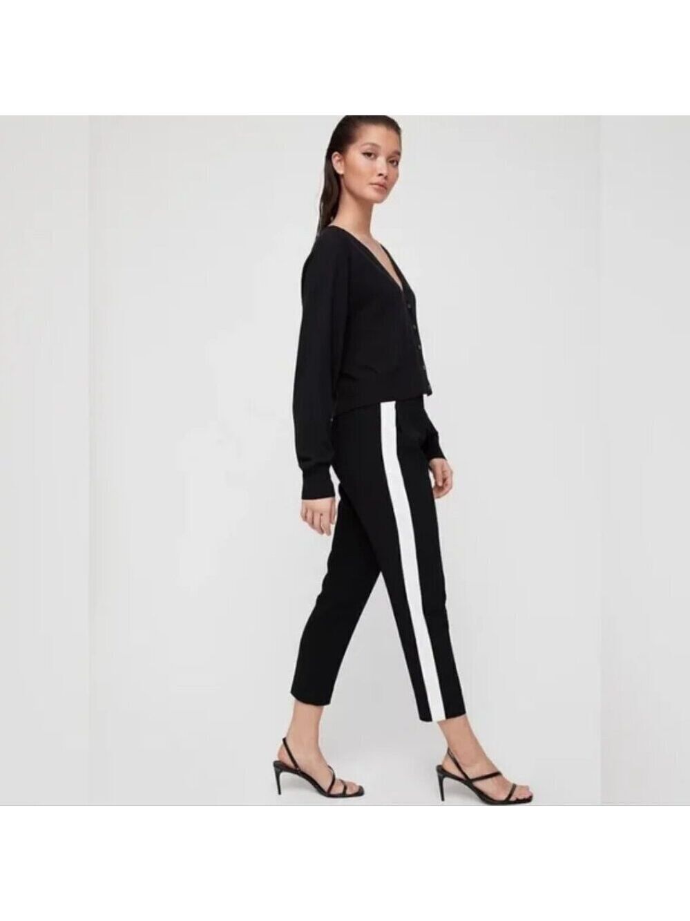 Babaton Aritzia Conan Black Side Stripe Tuxedo Crepe Ankle Trouser Pants Size 6